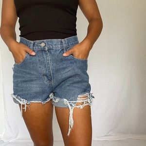 Custom Medium Wash Distressed Mom Short
